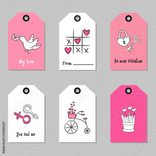 Set with Valentine's Day tags. Vector illustration.