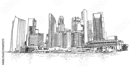Sketch of Singapore marina bay in vector.