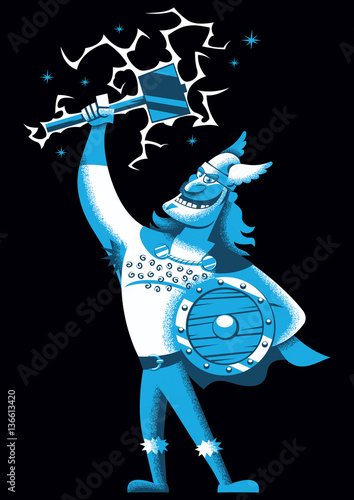 Cartoon Thor / Cartoon illustration of Scandinavian god Thor over black background. 