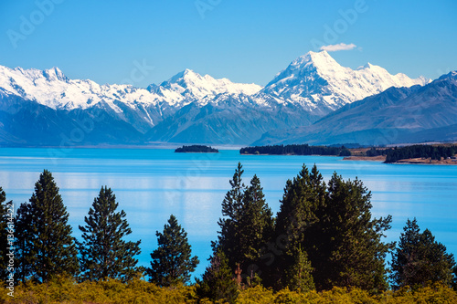 Scenic view of Lake Pukaki and Mt Cook, New Zealand photo