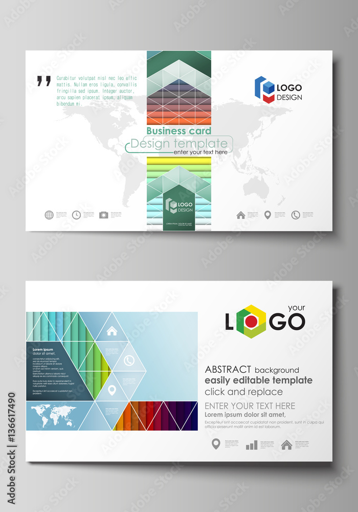 Business card templates. Vector layout, flat style template. Bright color rectangles, colorful design, overlapping geometric rectangular shapes forming abstract beautiful background
