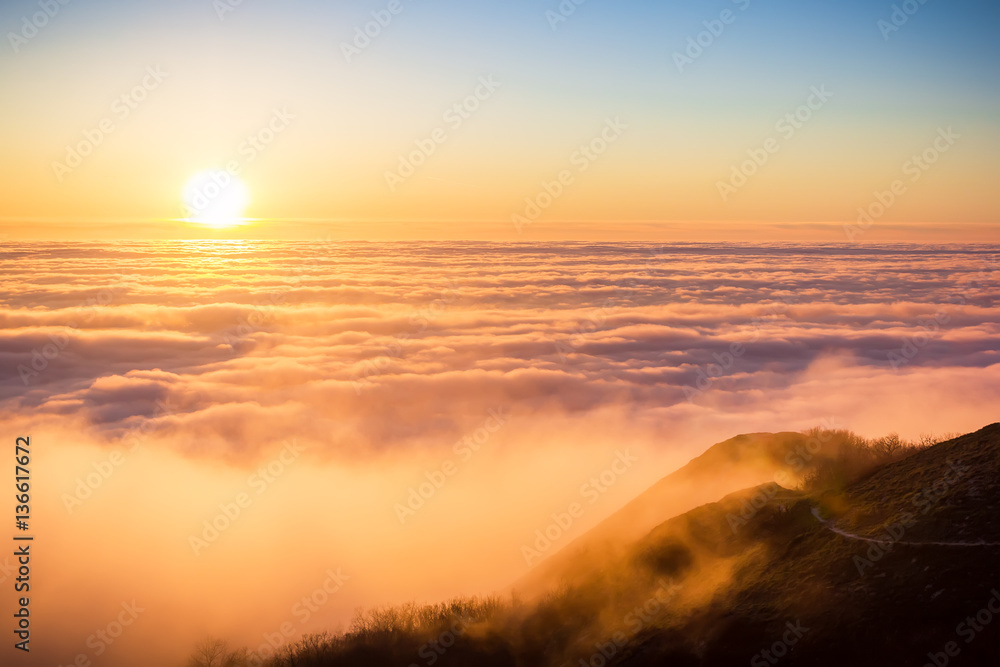 Beautiful sunset and clouds. On high Beautiful sunset and clouds. On high