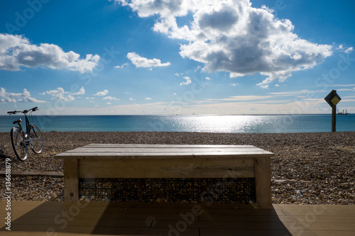 seat, bench, beach, bycicle photo