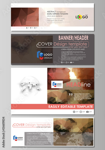 Social media and email headers set, modern banners. Business templates. Abstract design template, vector layouts in popular sizes. Romantic couple kissing. Geometrical pattern in triangular style.
