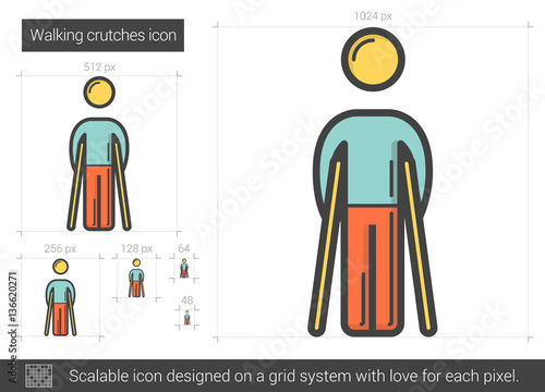 Walking crutches line icon.