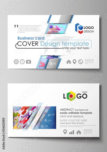 Business card templates. Abstract vector design layouts. Bright color lines and dots, colorful minimalist backdrop with geometric shapes forming beautiful minimalistic background.