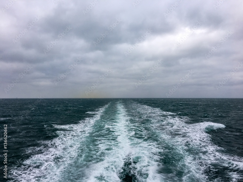 Fototapeta premium Cruise ship`s wake in rough sea
