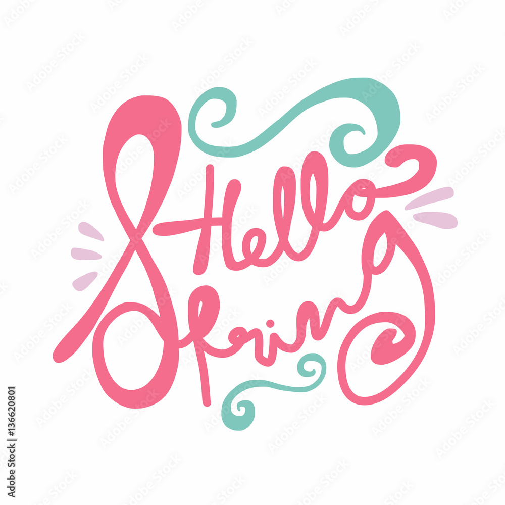 Hello Spring word vector illustration on white background Hello Spring word vector illustration on white background