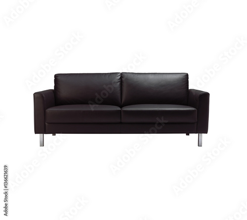 A modern black leather sofa isolated with clipping path.
