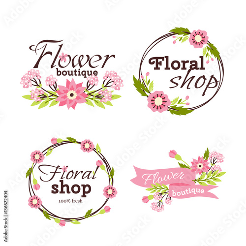 Floral shop badge decorative frame template vector illustration. © creativeteam