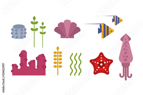 Sea animals marine life character vector illustration.