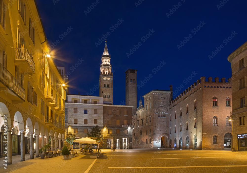 CREMONA, ITALY - MAY 24, 2016: The Piazza Cavour square at dusk.