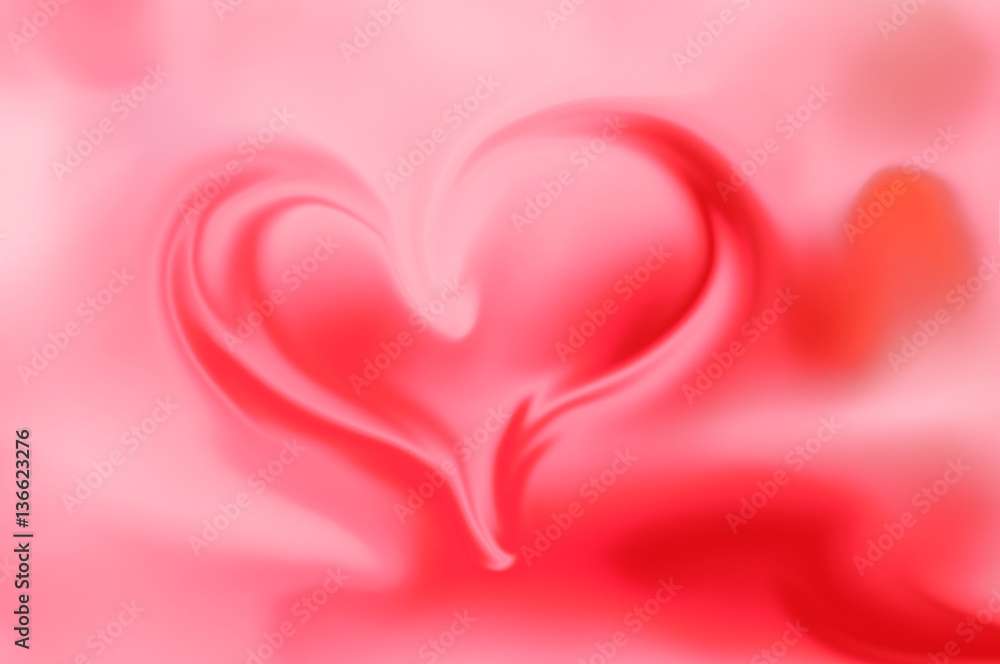 Digital blurred red background with hearts pictured with spread liquify flow