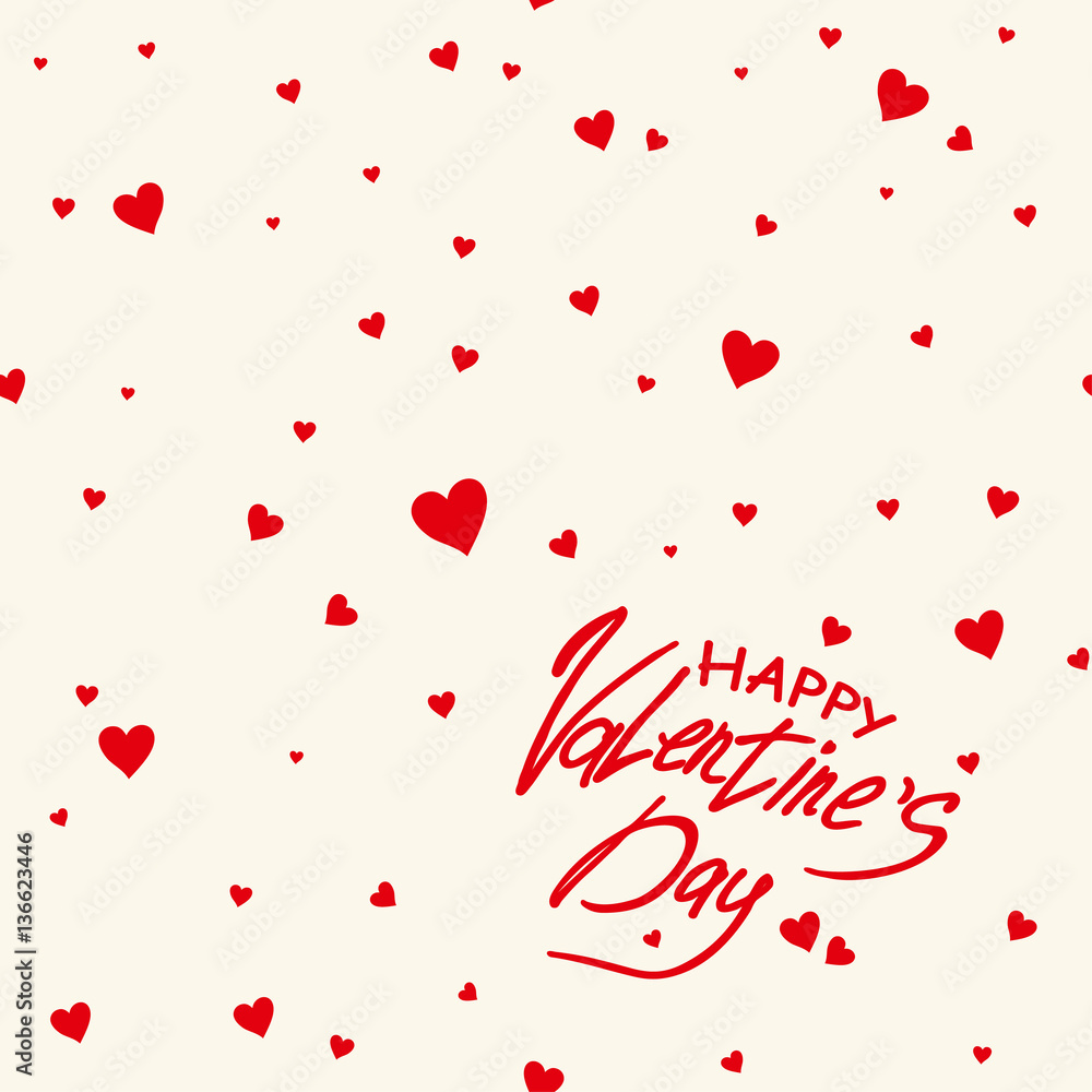 Card Happy Valentine's Day. Template inscription and hearts. It can be used as seamless pattern.