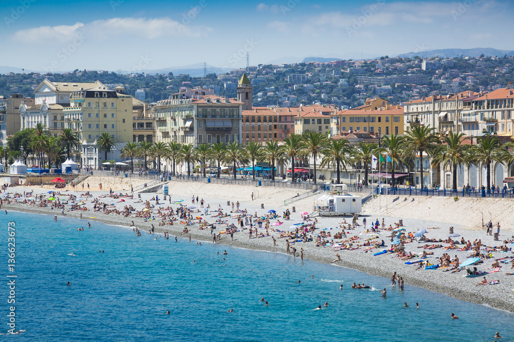 Blue water and the beach in Nice