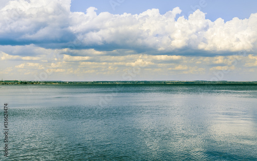 The Taganrog Bay of the Azov sea before the rain. Vintage processing style photo