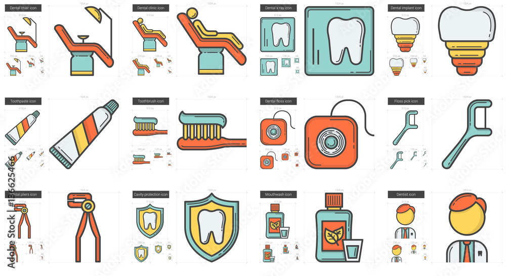 Stomatology line icon set. Stomatology line icon set.