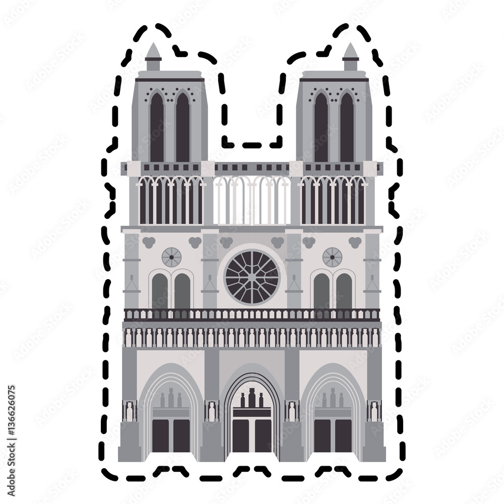notre dame cathedral icon over white background. colorful design. vector illustration