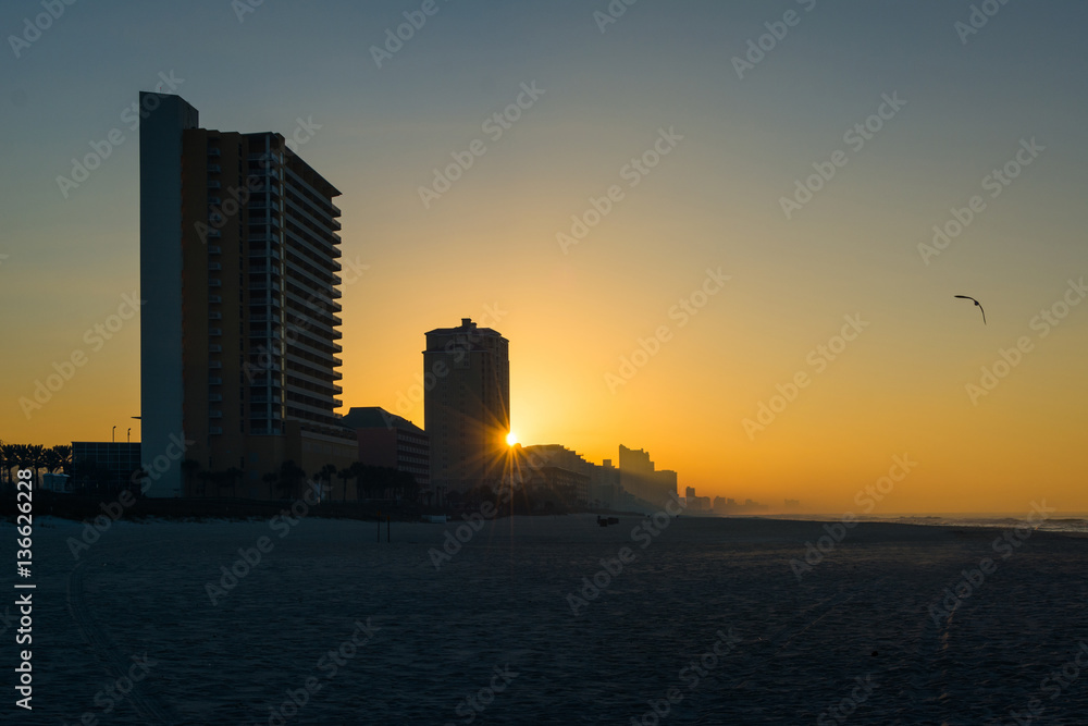 Highrises on the beach at sunrise, in Panama City Beach, Florida