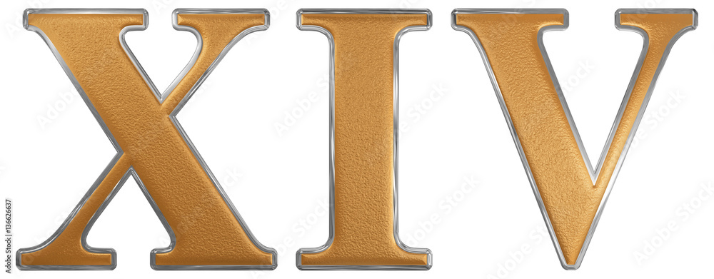 Roman numeral XIV, quattuordecim, 14, fourteen, isolated on whit Stock