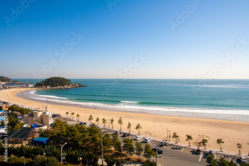 Songjeong Beach and city Skyline in korea