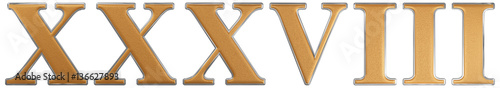 Roman numeral XXXVIII, octo et triginta, 38, thirty eight, isola photo