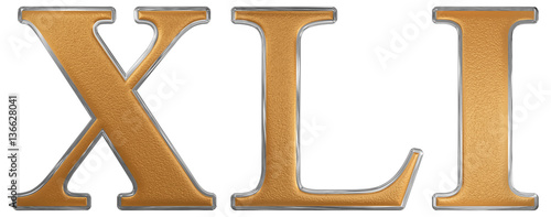 Roman numeral XLI, unus et quadraginta, 41, forty one, isolated photo