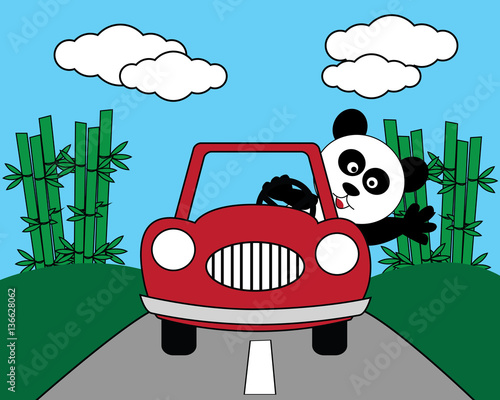 Fototapeta Naklejka Na Ścianę i Meble -  panda driving a car