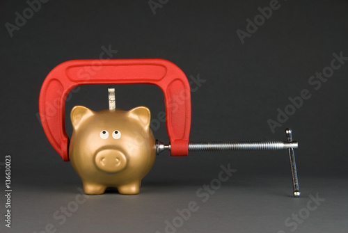 Piggy bank being squeezed photo