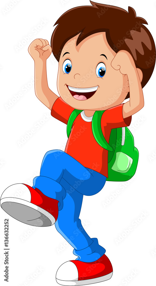 Vector illustration of happy boy with backpack going to school