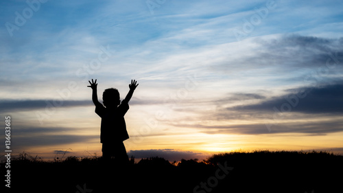 kid silhouette,Moments of the child's happiness, On the Nature s
