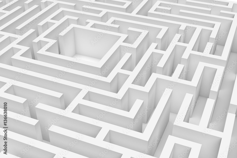 3d rendering of a white square maze in close up view on white background. 3d rendering of a white square maze in close up view on white background.
