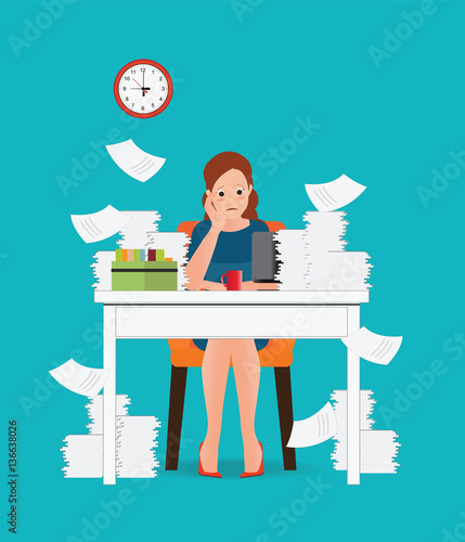 Stress situation on work, Overworked and tired business woman.