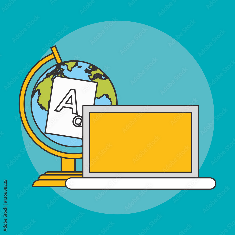 computer and earth planet icon over white background. colorful design. vector illustration computer and earth planet icon over white background. colorful design. vector illustration