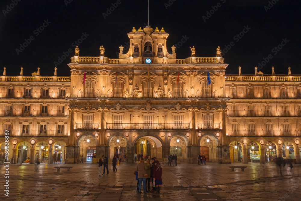 SALAMANCA, SPAIN, APRIL - 16, 2016: Plaza Mayor square at night