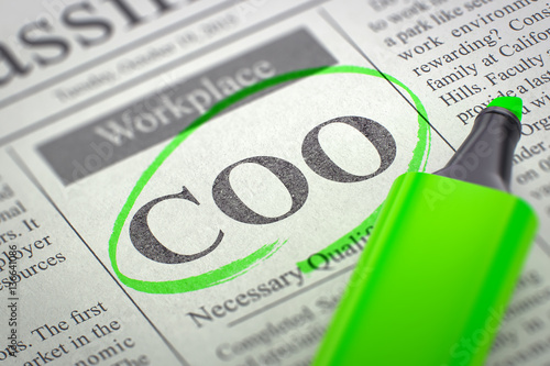 COO Hiring Now. 3D. photo