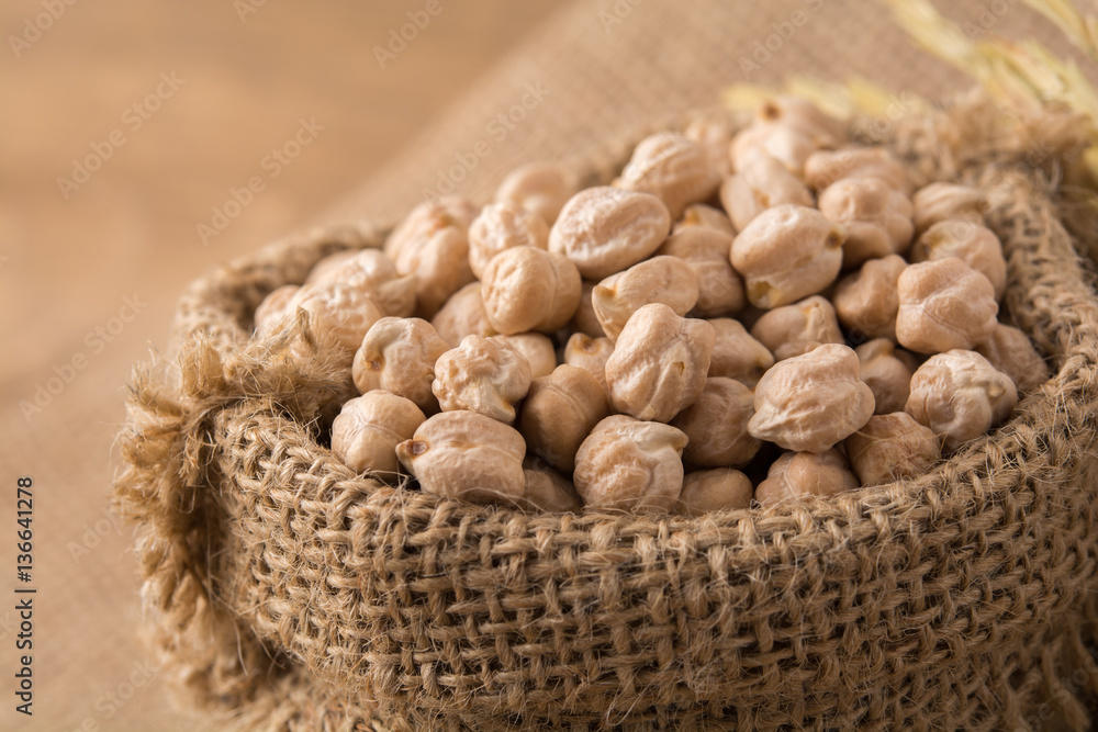 Garbanzo beans or chickpeas in a bag with copy space. Garbanzo beans or chickpeas in a bag with copy space.