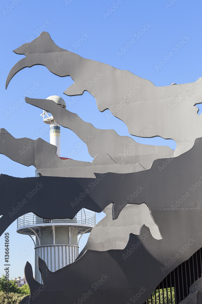 Fototapeta premium Giant metal dragon in Espanya Industrial Park, Barcelona , Spain