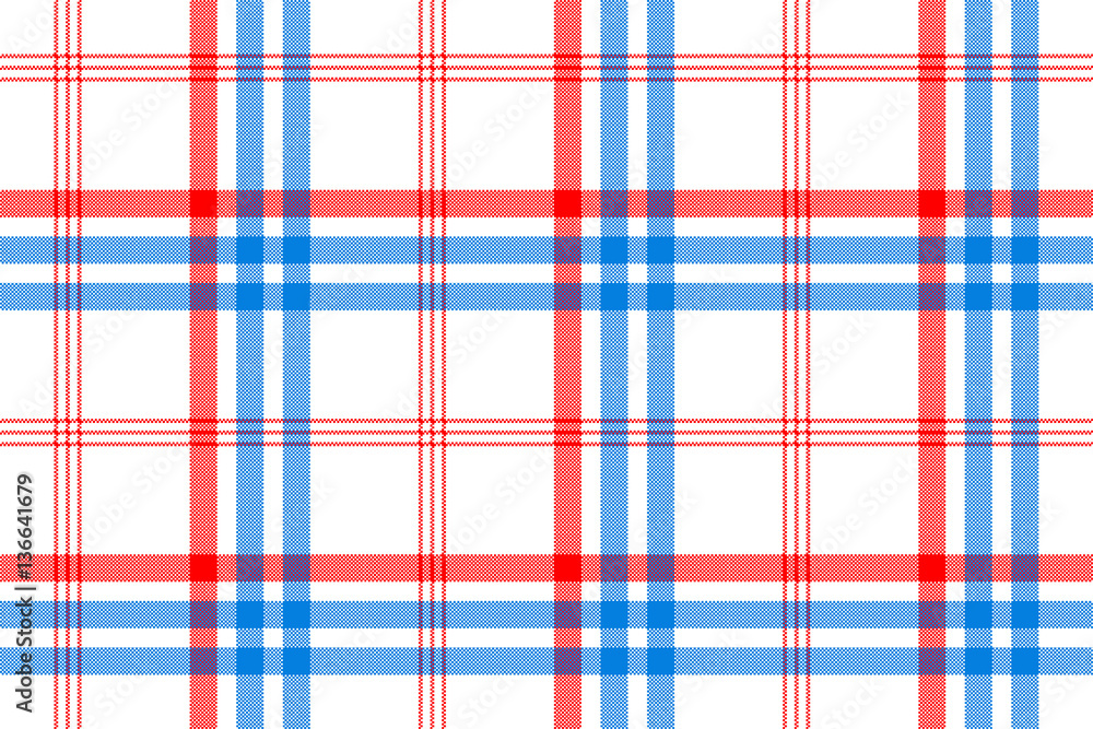 Fototapeta premium Check white textile with red and blue stripes seamless pattern