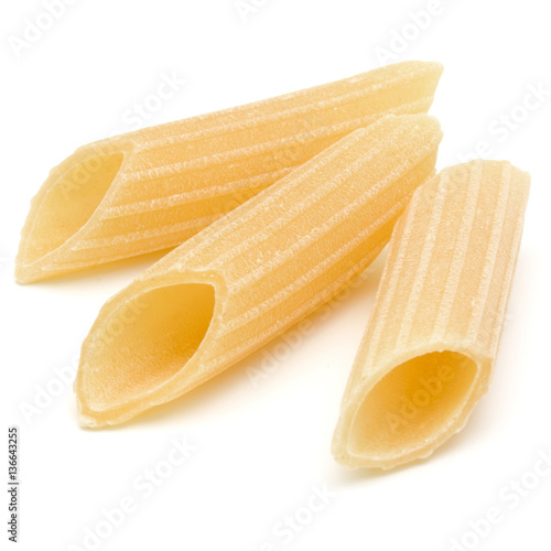 Italian pasta isolated on white background. Pennoni. Penne rigat