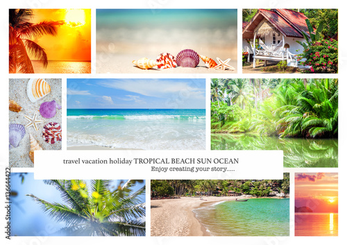 Collage of summer beach images - nature and travel background Va