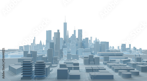 low poly modern wireframe city 3d rendering
