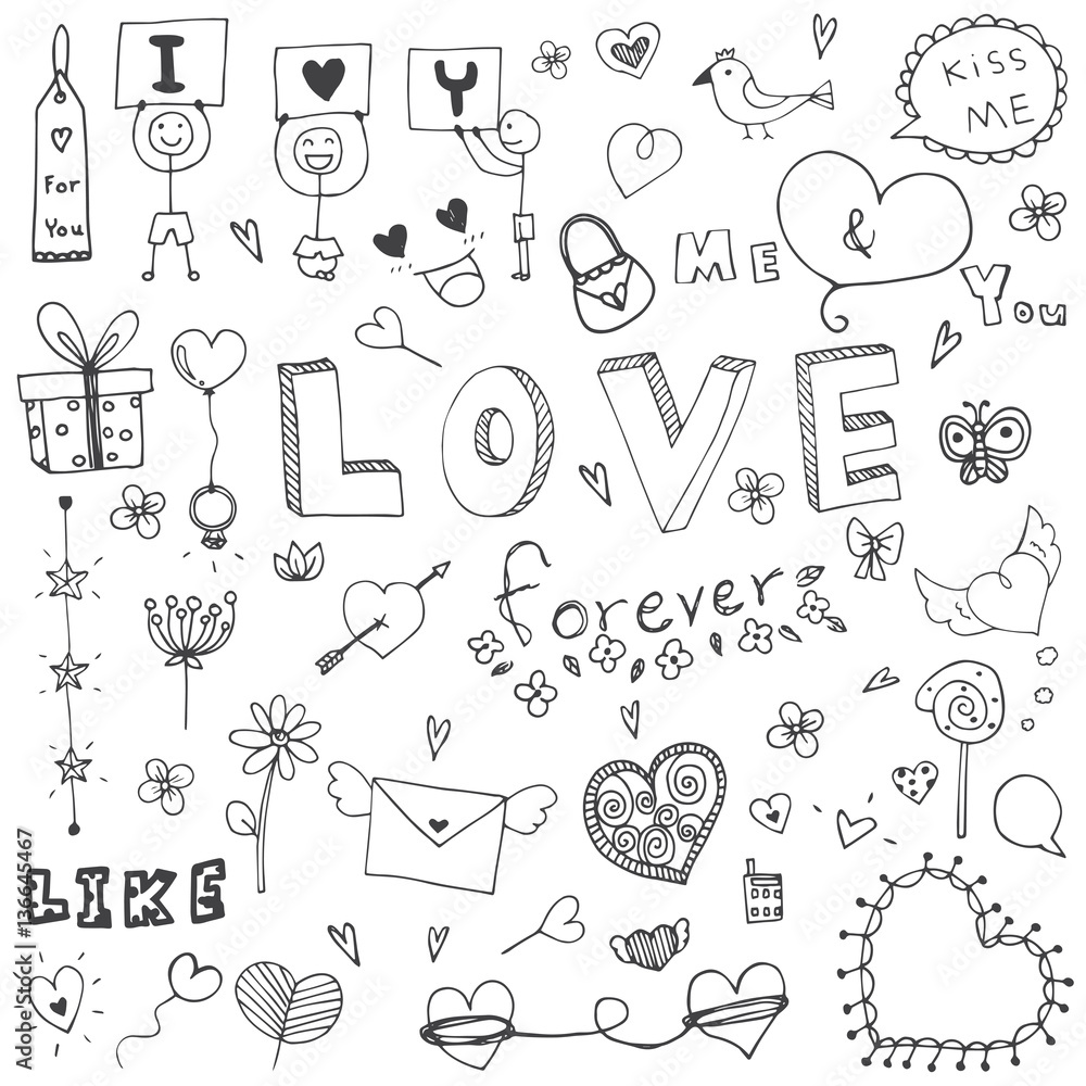 Doodle vector freehand drawing of love on white background Doodle vector freehand drawing of love on white background
