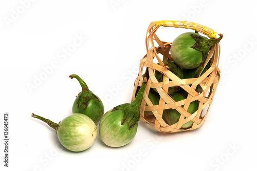 Thai Eggplant,  (Solanum virginianum L.), Thai's Vegetable herb for healthy meal with white isolated background photo