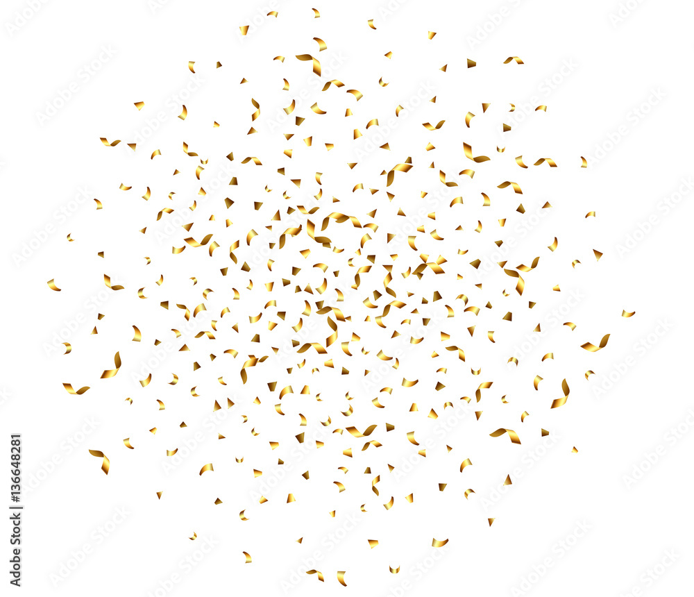Golden explosion of confetti, glitter texture. Golden grainy abstract texture on a black transparent background. Design element. Vector illustration,eps 10.