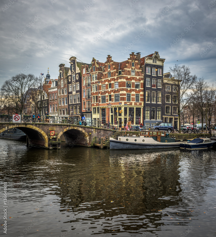 Fototapeta premium Amsterdam cityscape, traditional dutch houses and canals