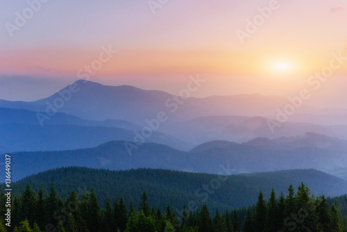Fantastic sunset in the mountains of Ukraine.