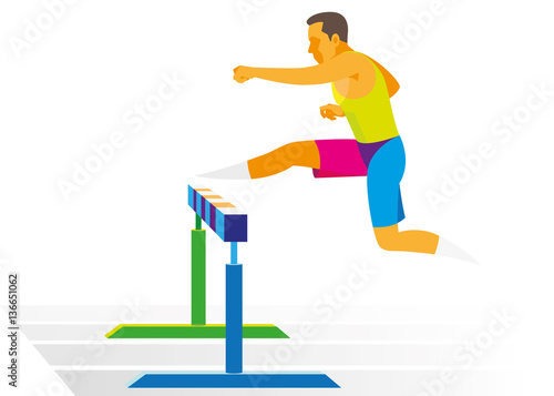 Athlete is a steeplechase runner leaping over a barrier