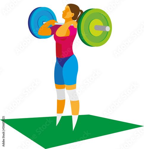 Young woman weightlifter performs a push rod