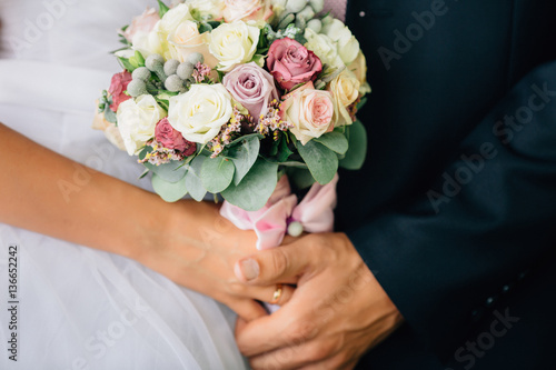 Beautiful bridal bouquet. Spring bouquet of flowers.
